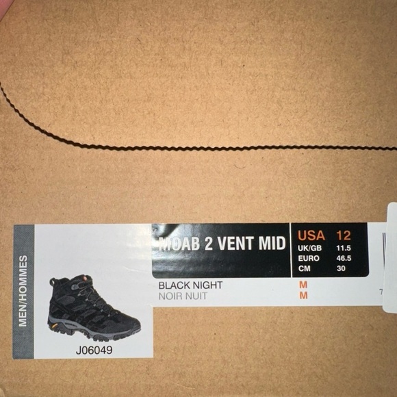 MOAB 2 VENT MID Merrell Men's Black Gray Athletic Shoes black night size 12 NEW - Picture 2 of 4